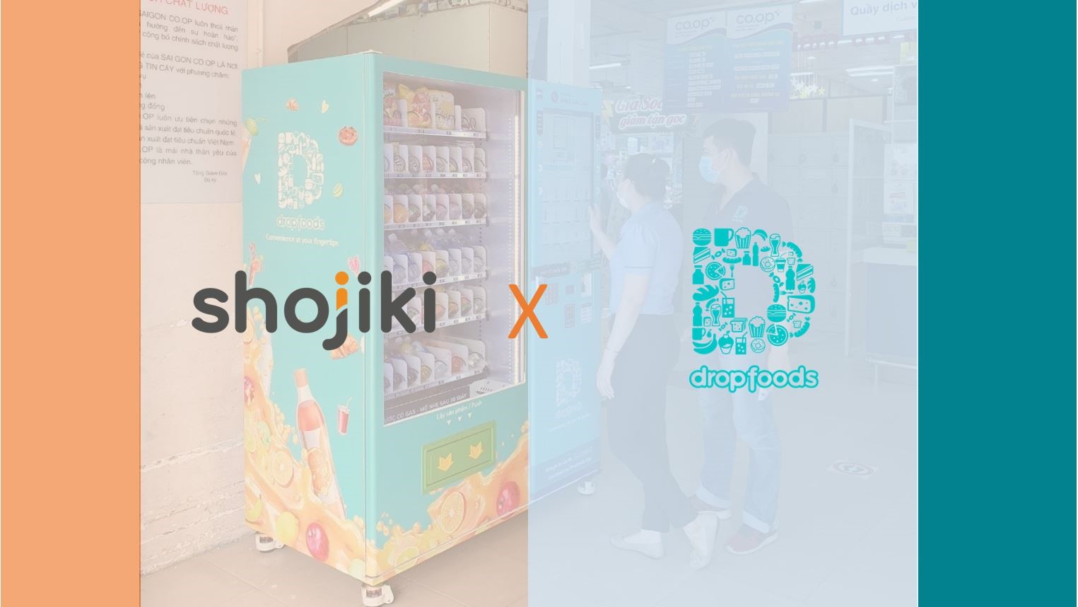 shojiki hợp tác với dropfoods quảng cáo trên máy bán hàng tự động