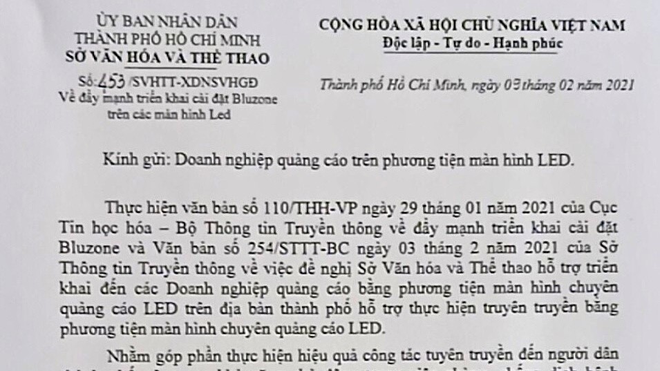 Triển khai hướng dẫn cài đặt Bluezone trên các màn hình LED